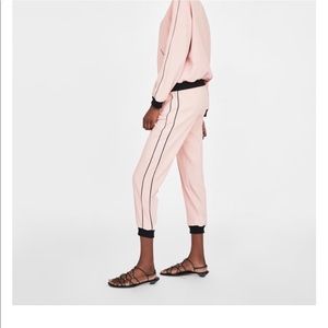 Zara xs flowy nudepink contrast pants w/blk trim